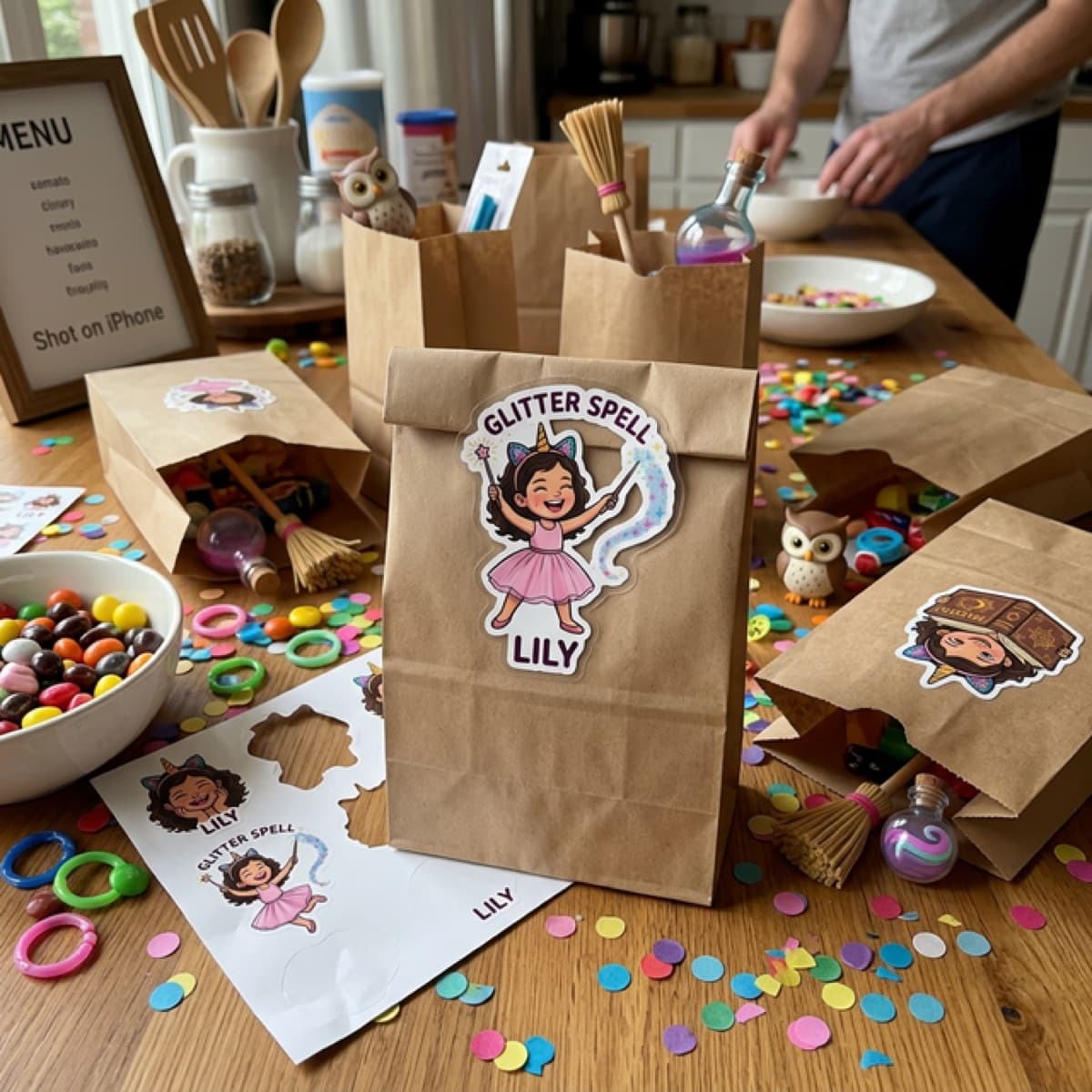 Stickers on party bags