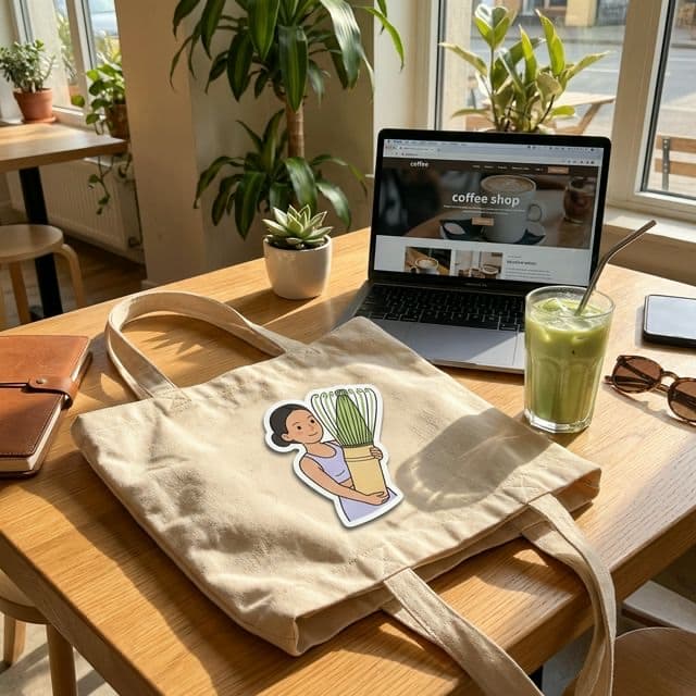 Stickers on a tote bag