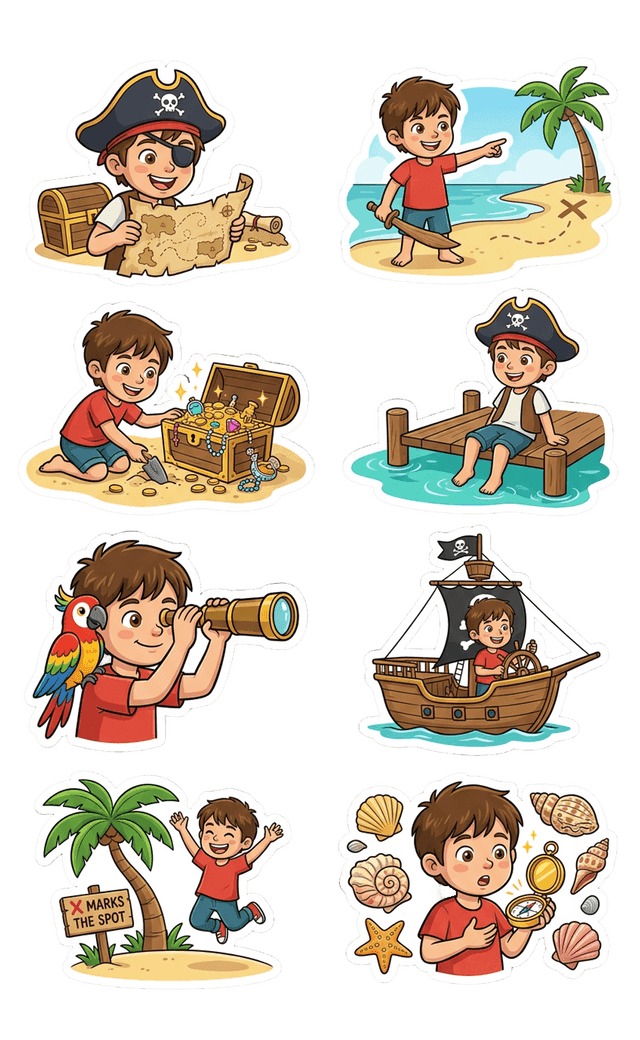 Pirate sticker sheet generated from the demo photo
