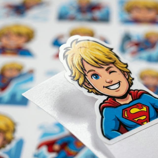 Close-up of a sticker being peeled off its backing